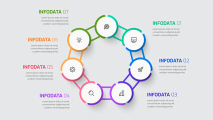 Fototapete - Business infographic template with Thin Line circle label 7 options and icon for presentation