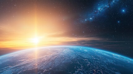 Wall Mural - Earth from Space with Sunrise and Stars.