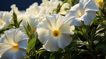 Sticker - Close up images of white petunias in the garden  