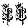 © MEM - King Sign |Dollar Sign | King Dollar Sign | Broken Dollar | Dripping USD | Money Sign | US Dollar Sign | Money King | Original Illustration | Vector and Clipart | Cutfile and Stencil