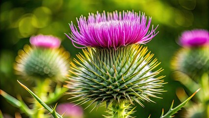 Tall and spiky Scotch Thistle plant in bloom , thorny, purple flower, close-up, nature, plant, botanical, wild, invasive