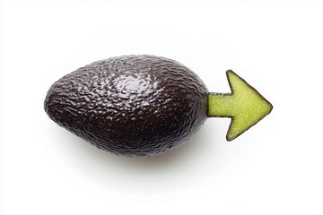 Wall Mural - Avocado with Direction: A ripe avocado with a vibrant green arrow pointing right, set against a clean white background. Perfect for health, food, and lifestyle content. 