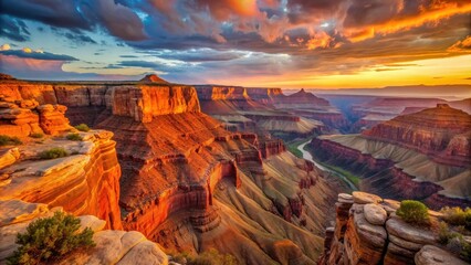 majestic red and orange cliffs of a vast canyon landscape at dusk, canyon, cliffs, red, orange, maje