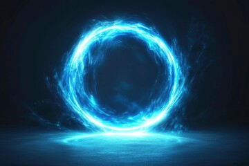 Portal light effect on a dark background. Light bright blue swirl. Bright light round teleport podium. Magic gate in a fantasy game. Vector 10 EPS , ai