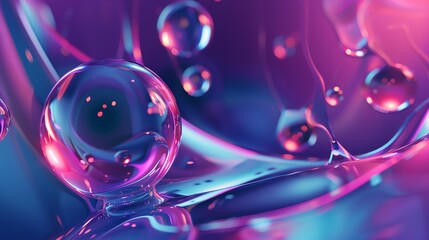 Poster - Abstract background with shiny purple and blue spheres on a liquid surface.