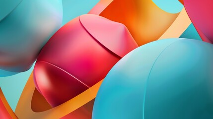 Poster - Abstract background with colorful, glossy, curved shapes.