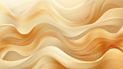 Wall Mural - Abstract background with golden and beige flowing waves and sparkles.