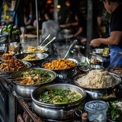 Street Food Market Stall with Variety of Dishes  Thailand