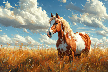 Wall Mural - cute horse with nature background