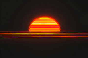 Wall Mural - Neon sunrise icon isolated on black background.