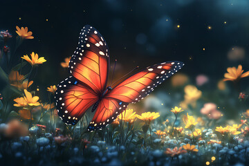 Wall Mural - cute butterfly with nature background