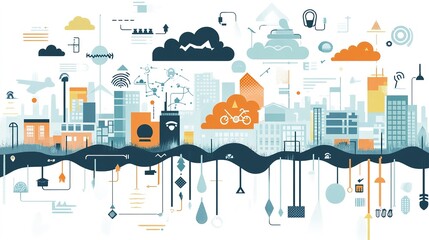 Poster - A digital representation of climate change insurance, with icons of weather patterns and coverage options.
