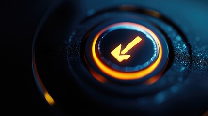 Poster - Close-up of an illuminated power button on a modern electronic device, with a dark, high-contrast background, no people