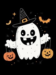 Wall Mural - Halloween characters black background