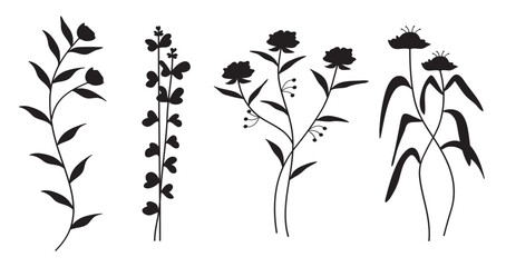 Wall Mural - Silhouette Floral Collection for Wedding Invitations. Vector illustration