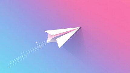 Minimalist email icon with a flying paper plane on a gradient background, representing sending a message, no people