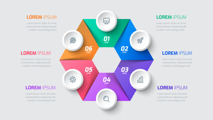 Fototapete - Business infographic template with Hexagon Shape Circle label 6 options and icon for presentation