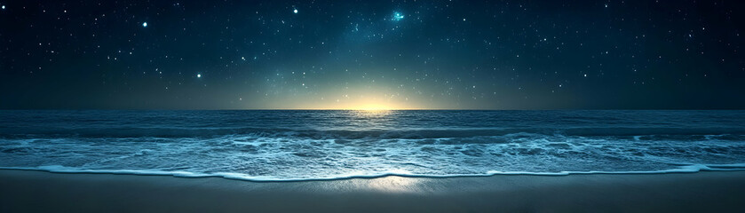 Wall Mural - Starry Night Ocean Beach Waves Sunset Landscape