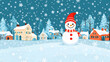 © suwatthana - Happy Snowman in Snowy Village Winter Scene Illustration