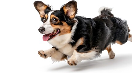 Energetic Black-Headed Tri-Color Corgi Running at Full Speed