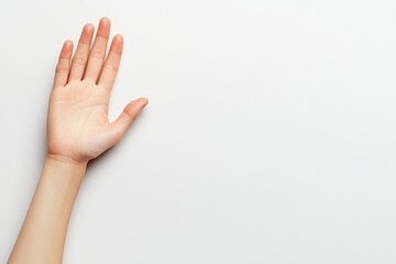 Woman showing hand on white background, closeup , ai