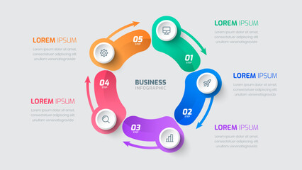 Wall Mural - Business infographic template with Arrow Circle label 5 Steps and Icon for presentation