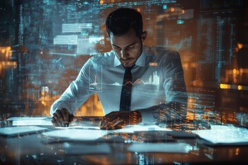 Poster - Businessman Working with Digital Data
