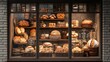 © Tonadech - A vintage bakery window with 3D-rendered organic bread and pastries arranged beautifully