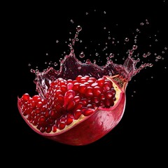 Wall Mural - Falling on pomegranate slice with pomegranate juice splash isolated on a white background