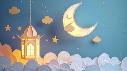 Wall Mural - Ramadan Lantern & Crescent Moon