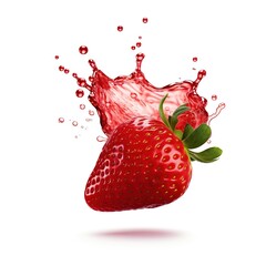 Wall Mural - Falling on strawberry's with strawberry juice splash isolated on a white background