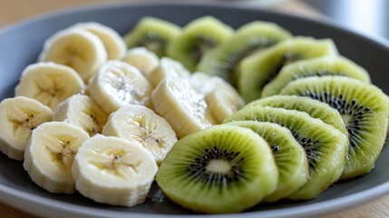 Canvas Print - Freshly Sliced Banana and Kiwi on a Plate