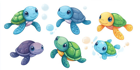 turtle cartoon cute aquatic marine animal sea illustration character underwater colorful playful bab
