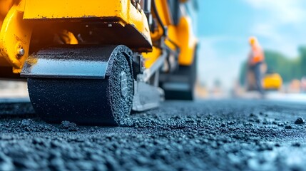Poster - Asphalt Paving Machine Laying Down New Roadway Material for Infrastructure Development