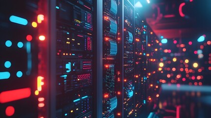 Leinwandbilder - Futuristic Data Center with Glowing Servers and Illuminated Network Cables
