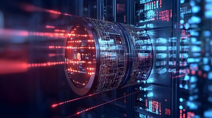 Poster - Futuristic Quantum Computing Concept with Complex Data Flows and Algorithms