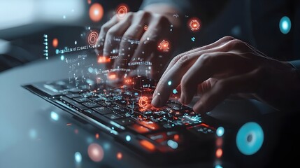 Poster - Hands Typing on Holographic Keyboard with Floating Virtual Data
