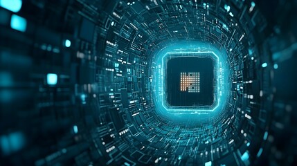 Poster - quantum computing concept with complex data flows and calculations