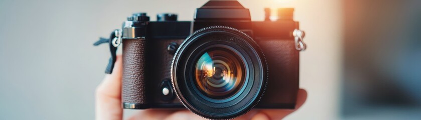 Wall Mural - A camera lens is being held up by a person