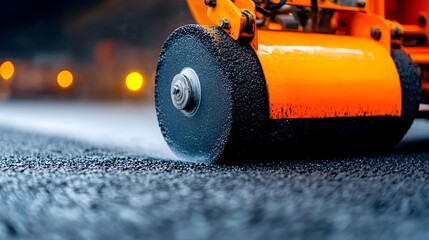 Aufkleber - Steamroller Smoothing Asphalt to Prepare Road Surface for Construction