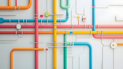 Poster - Colorful Paper Cut Transit Map with Intricate Route Lines