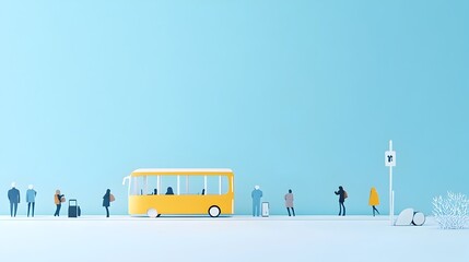 Poster - People Waiting at a Paper Cut Bus Stop Symbolizing Daily Commute