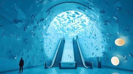 Poster - Stylized Paper Cut Escalator in Subway Station Representing Urban Transit Movement