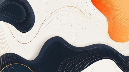 Sticker - Abstract Black, Orange, and White Wave Pattern with Gold Lines