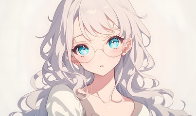 Wall Mural - anime style. Long-haired young anime woman, Generative AI