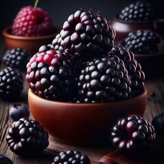 Wall Mural - Sweet and juicy blackberry with a dark purple color and large fl