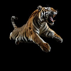 Canvas Print - A Tiger Leaping With Open Mouth and Fangs