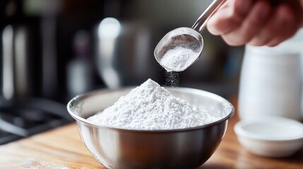 Canvas Print - Pouring Flour into a Bowl for Baking