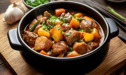 Wall Mural - Beef stew with various vegetables, Generative AI