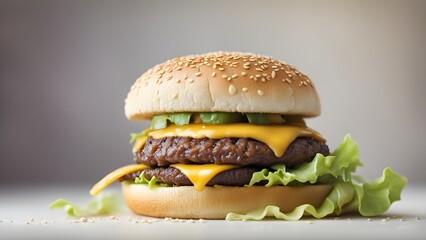 Wall Mural - A large hamburger with lettuce and cheese on top